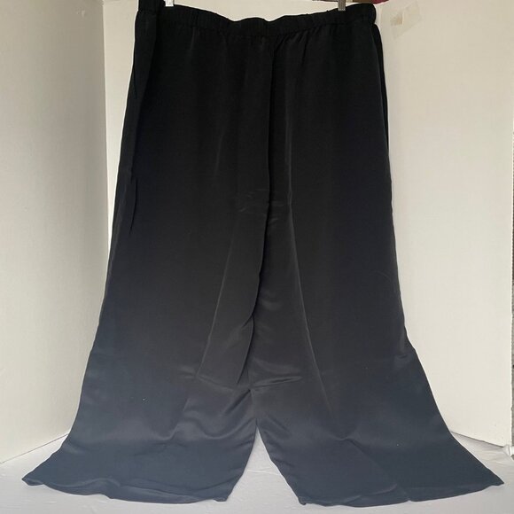Eileen Fisher Silk Double Crepe Wide Leg Pants 2X Plus Black Pull-On - Picture 3 of 8